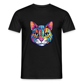 American Wirehair Cat Watercolor Cartoon Kawaii - Men's T-Shirt - black - Front - AI Model Male 178 light (178cm)