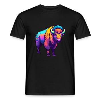 Bison Colorful Watercolor Cartoon Kawaii Animal - Men's T-Shirt - black - Front - AI Model Male 178 light (178cm)