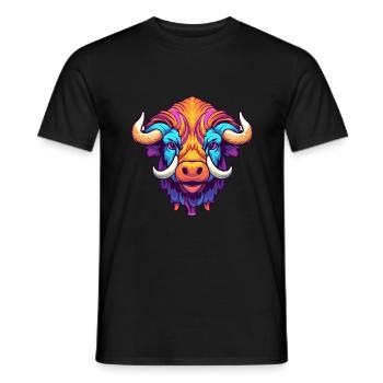Buffalo Colorful Watercolor Cartoon Kawaii Animal - Men's T-Shirt - black - Front - AI Model Male 178 light (178cm)