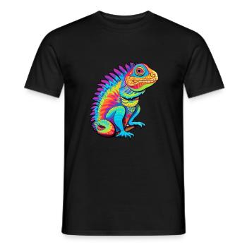 Iguana Colorful Watercolor Cartoon Kawaii Animal - Men's T-Shirt - black - Front - AI Model Male 178 light (178cm)