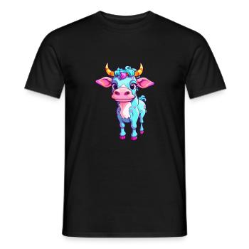 Vache Aquarelle Colorée Dessin Animé Kawaii Animal - T-shirt homme - noir - Devant - AI Model Male 178 light (178cm)