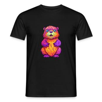 Biber buntes Aquarell Cartoon Kawaii Tier - Männer T-Shirt - Schwarz - Vorne - AI Model Male 178 light (178cm)