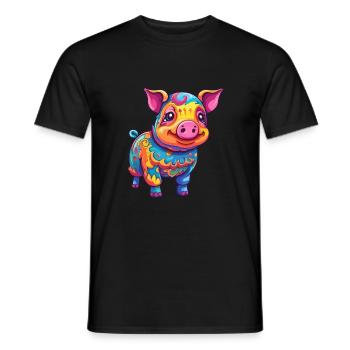 Cochon Aquarelle Colorée Dessin Animé Kawaii Animal - T-shirt homme - noir - Devant - AI Model Male 178 light (178cm)