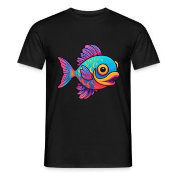 Fish Colorful Watercolor Cartoon Kawaii Animal - Men's T-Shirt - black - Front - AI Model Male 178 light (178cm)