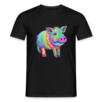 Cochon Aquarelle Colorée Dessin Animé Kawaii Animal - T-shirt homme - noir - Devant - AI Model Male 178 light (178cm)