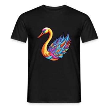 Cygne Aquarelle Colorée Dessin Animé Kawaii Animal - T-shirt homme - noir - Devant - AI Model Male 178 light (178cm)