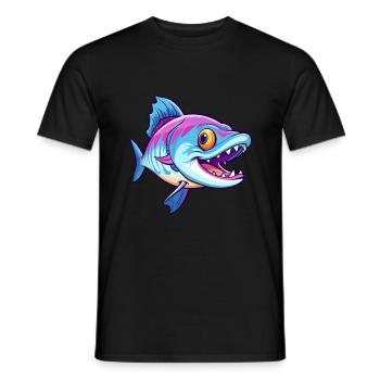 Barracuda Bunte Aquarell-Karikatur Kawaii Anima - Männer T-Shirt - Schwarz - Vorne - AI Model Male 178 light (178cm)