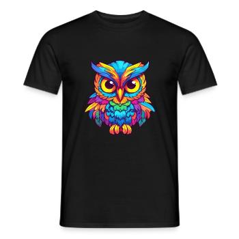 Owl Colorful Watercolor Cartoon Kawaii Animal - Men's T-Shirt - black - Front - AI Model Male 178 light (178cm)