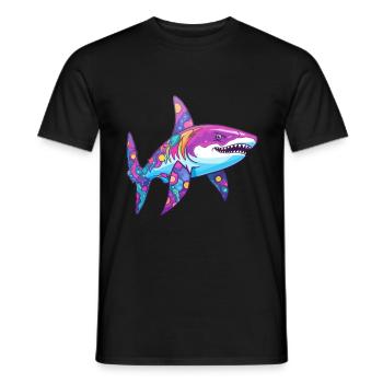 Requin Aquarelle Colorée Dessin Animé Kawaii Animal - T-shirt homme - noir - Devant - AI Model Male 178 light (178cm)