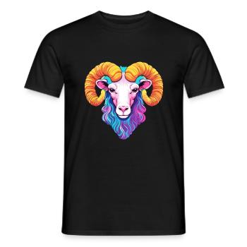 Ram Colorful Watercolor Cartoon Kawaii Animal - Men's T-Shirt - black - Front - AI Model Male 178 light (178cm)