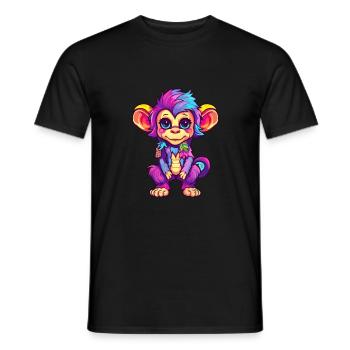 Monkey Colorful Watercolor Cartoon Kawaii Animal - Men's T-Shirt - black - Front - AI Model Male 178 light (178cm)