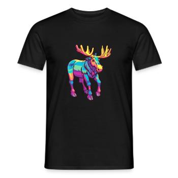 Moose Colorful Watercolor Cartoon Kawaii Animal - Men's T-Shirt - black - Front - AI Model Male 178 light (178cm)