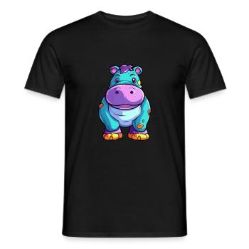 Nilpferd bunte Aquarell-Karikatur Kawaii-Tier - Männer T-Shirt - Schwarz - Vorne - AI Model Male 178 light (178cm)