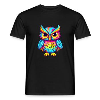 Owl Colorful Watercolor Cartoon Kawaii Animal - Men's T-Shirt - black - Front - AI Model Male 178 light (178cm)
