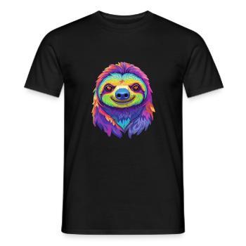 Paresseux coloré aquarelle dessin animé kawaii Animal - T-shirt homme - noir - Devant - AI Model Male 178 light (178cm)
