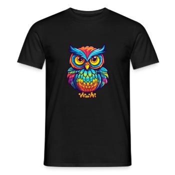 Owl Colorful Watercolor Cartoon Kawaii Animal - Men's T-Shirt - black - Front - AI Model Male 178 light (178cm)