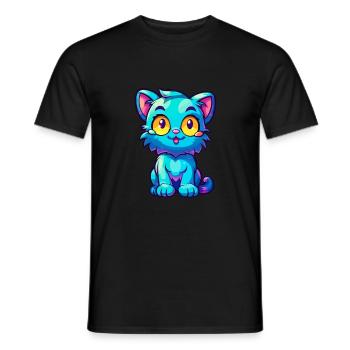 Katze buntes Aquarell Cartoon Kawaii Tier - Männer T-Shirt - Schwarz - Vorne - AI Model Male 178 light (178cm)