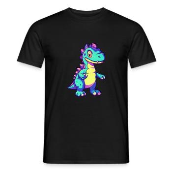 Dinosaure Aquarelle Colorée Dessin Animé Kawaii Animal - T-shirt homme - noir - Devant - AI Model Male 178 light (178cm)
