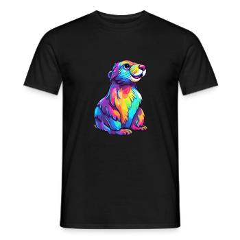 Loutre Aquarelle colorée Dessin animé Kawaii Animal - T-shirt homme - noir - Devant - AI Model Male 178 light (178cm)