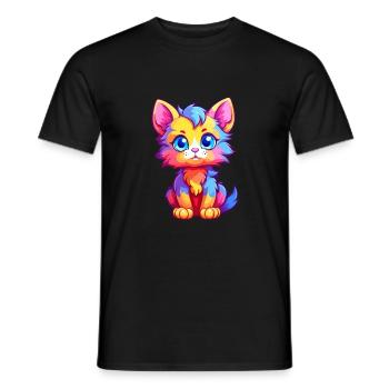 Chaton coloré aquarelle dessin animé kawaii animal - T-shirt homme - noir - Devant - AI Model Male 178 light (178cm)