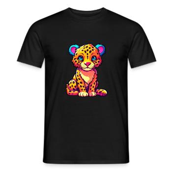 Leopard Colorful Watercolor Cartoon Kawaii Animal - Men's T-Shirt - black - Front - AI Model Male 178 light (178cm)