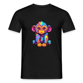Monkey Colorful Watercolor Cartoon Kawaii Animal - Men's T-Shirt - black - Front - AI Model Male 178 light (178cm)