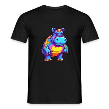 Nilpferd bunte Aquarell-Karikatur Kawaii-Tier - Männer T-Shirt - Schwarz - Vorne - AI Model Male 178 light (178cm)