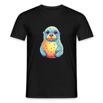 Seal Colorful Watercolor Cartoon Kawaii Animal - Men's T-Shirt - black - Front - AI Model Male 178 light (178cm)