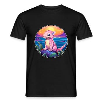 Axolotl Aquarelle Colorée Dessin Animé Kawaii Animal - T-shirt homme - noir - Devant - AI Model Male 178 light (178cm)