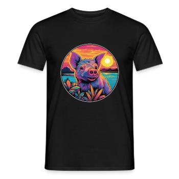 Boar Colorful Watercolor Cartoon Kawaii Animal - Men's T-Shirt - black - Front - AI Model Male 178 light (178cm)