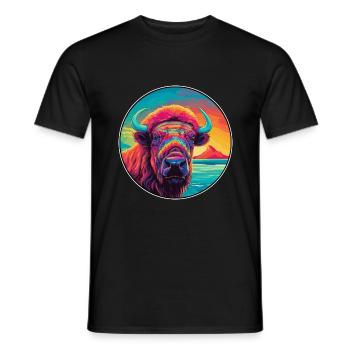 Buffalo Colorful Watercolor Cartoon Kawaii Animal - Men's T-Shirt - black - Front - AI Model Male 178 light (178cm)