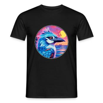 Blue Jay Colorful Watercolor Cartoon Kawaii Animal - Men's T-Shirt - black - Front - AI Model Male 178 light (178cm)