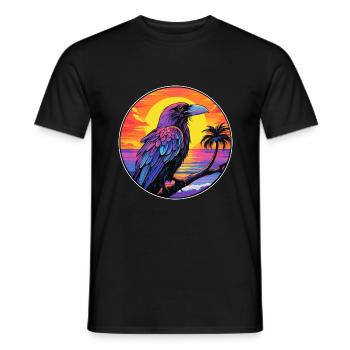 Crow Colorful Watercolor Cartoon Kawaii Animal - Men's T-Shirt - black - Front - AI Model Male 178 light (178cm)