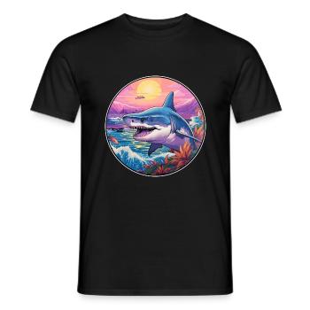 Shark Colorful Watercolor Cartoon Kawaii Animal - Men's T-Shirt - black - Front - AI Model Male 178 light (178cm)