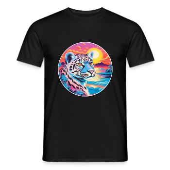 Snow Leopard Colorful Watercolor Cartoon Kawaii - Men's T-Shirt - black - Front - AI Model Male 178 light (178cm)