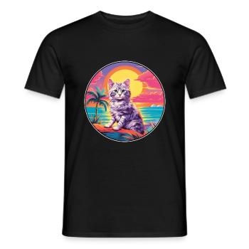Katze buntes Aquarell Cartoon Kawaii Tier - Männer T-Shirt - Schwarz - Vorne - AI Model Male 178 light (178cm)