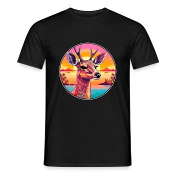 Cerf Aquarelle Colorée Dessin Animé Kawaii Animal - T-shirt homme - noir - Devant - AI Model Male 178 light (178cm)