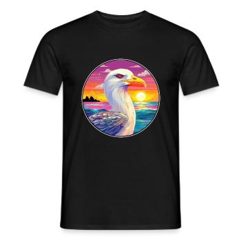 Seagull Colorful Watercolor Cartoon Kawaii Animal - Men's T-Shirt - black - Front - AI Model Male 178 light (178cm)