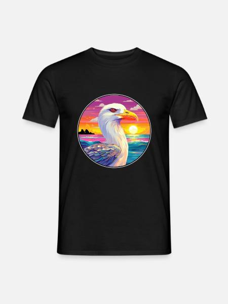 Möwe buntes Aquarell Cartoon Kawaii Tier - Männer T-Shirt - Schwarz