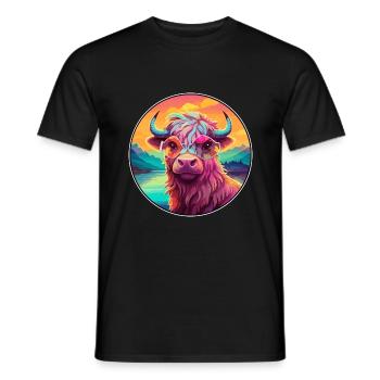 Yak Colorful Watercolor Cartoon Kawaii Animal - Men's T-Shirt - black - Front - AI Model Male 178 light (178cm)