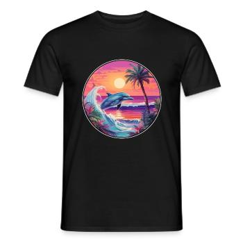 Delfin buntes Aquarell Cartoon Kawaii Tier - Männer T-Shirt - Schwarz - Vorne - AI Model Male 178 light (178cm)