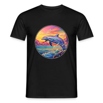 Wal bunte Aquarell-Karikatur Kawaii-Tier - Männer T-Shirt - Schwarz - Vorne - AI Model Male 178 light (178cm)