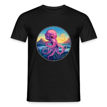 Oktopus Buntes Aquarell Cartoon Kawaii Tier - Männer T-Shirt - Schwarz - Vorne - AI Model Male 178 light (178cm)