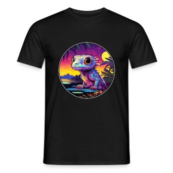 Salamandre Coloré Aquarelle Dessin Animé Kawaii Animal de compagnie - T-shirt homme - noir - Devant - AI Model Male 178 light (178cm)