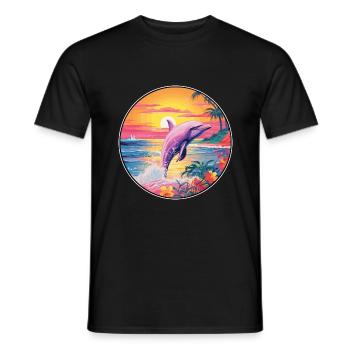 Delfin Buntes Aquarell Cartoon Kawaii Tier - Männer T-Shirt - Schwarz - Vorne - AI Model Male 178 light (178cm)