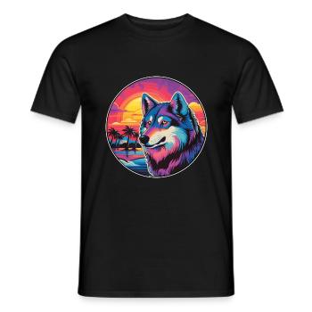 Wolf Colorful Watercolor Cartoon Kawaii Animal - Men's T-Shirt - black - Front - AI Model Male 178 light (178cm)