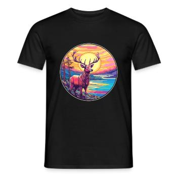 Elch Buntes Aquarell Cartoon Kawaii Tier - Männer T-Shirt - Schwarz - Vorne - AI Model Male 178 light (178cm)
