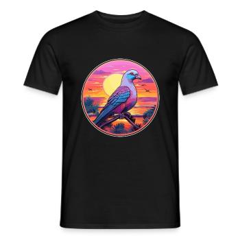 Pigeon Aquarelle Colorée Dessin Animé Kawaii Animal - T-shirt homme - noir - Devant - AI Model Male 178 light (178cm)