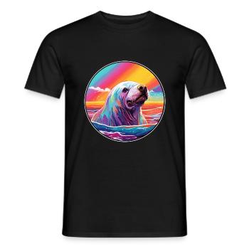 Walrus Colorful Watercolor Cartoon Kawaii Animal - Men's T-Shirt - black - Front - AI Model Male 178 light (178cm)