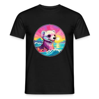 Ferret Colorful Watercolor Cartoon Kawaii Animal - Men's T-Shirt - black - Front - AI Model Male 178 light (178cm)